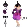 YAWMLYE Costume de sorcière pour fille Déguisement Halloween: Robe chapeau baguette et sac à bonbons inclus 140cm 