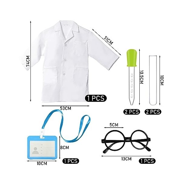 Ensemble de costume scientifique 7 pièces pour enfants, kit de costume de médecin, accessoires de jeu de rôle, blouse de labo
