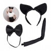 Relaxdays, noir Chat en lot de 3, Serre-tête à oreilles en peluche, Noeud-papillon, Accessoire de costume, Adulte unisexe, 10