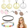 ZOCONE Lot de 7 accessoires Hippie, 2 lunettes de soleil vintage, 2 paires collier et boucles doreilles, serre-tête margueri
