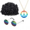 Matory Ensemble de 3 accessoires de costume hippie afro rétro hippie années 60 avec lunettes et collier pour déguisement rétr