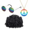 Matory Ensemble de 3 accessoires de costume hippie afro rétro hippie années 60 avec lunettes et collier pour déguisement rétr