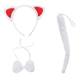 Lovelegis Lot Chat - Chat Blanc - Bandeau avec Oreilles - Queue - Noeud Papillon - Accessoires - déguisement - Femme - Fille 