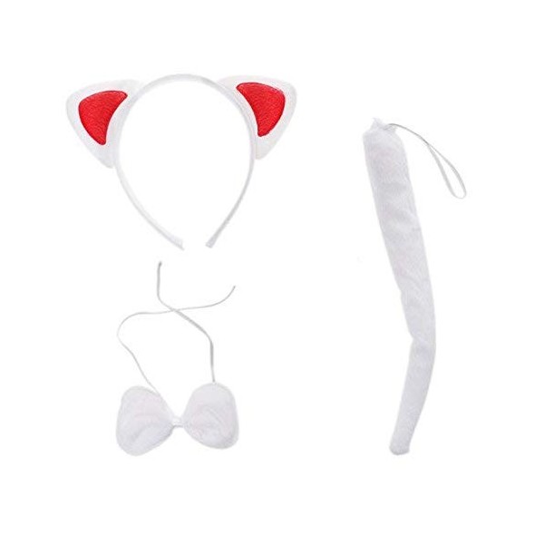 Lovelegis Lot Chat - Chat Blanc - Bandeau avec Oreilles - Queue - Noeud Papillon - Accessoires - déguisement - Femme - Fille 