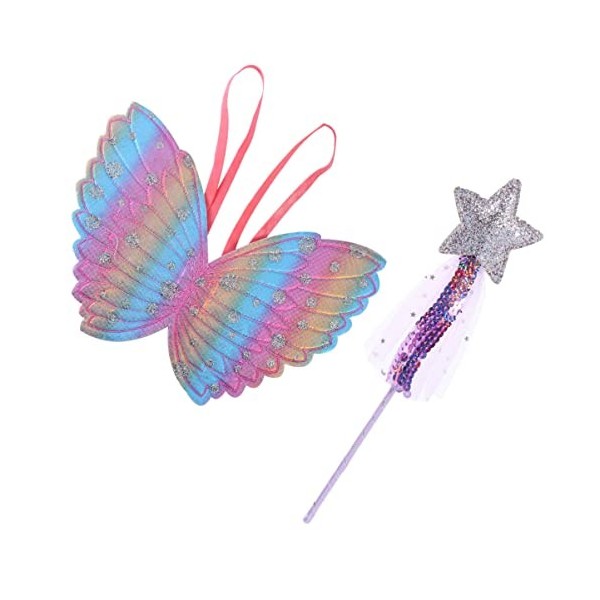 Amosfun Lot de 2 accessoires de costume de princesse pour déguisement, ailes de papillon, baguette, bijoux de fête pour dégui