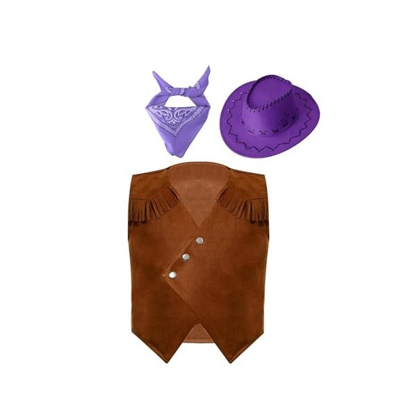 Mufeng 3Pcs Fille Déguisement Cow-Boy Gilet Garçon Veste Rétro Chapeau de Cowboy Western et Bandana Enfant Accessoires Cospla