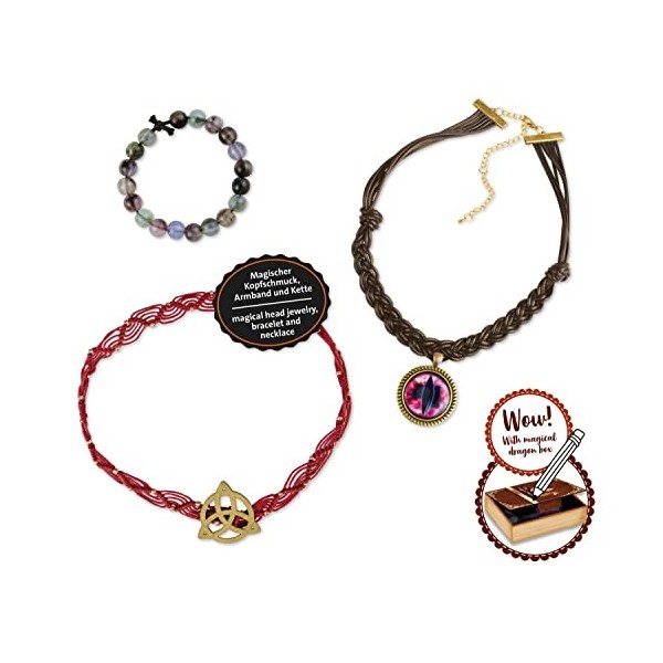 Lena 42303 - Ensemble de bijoux en forme de dragon - Avec collier et amulette - Bracelet en perles et accessoires magiques po
