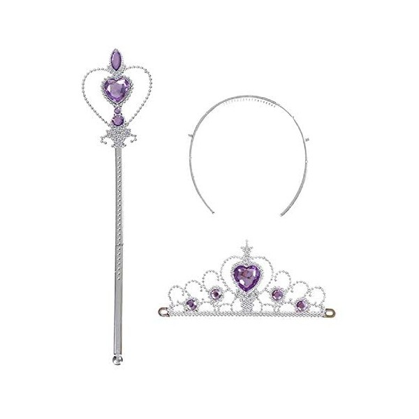 KIRALOVE - Rose Ensemble Couronne et Baguette pour Filles Princesse Reine avec Pierres colorées - Accessoires de déguisement 