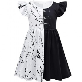 IBTOM CASTLE Cruella Deville Costume Enfant Fille 101 Dalmatiens Déguisement Princesse Halloween Carnaval Cosplay Fête De Noë