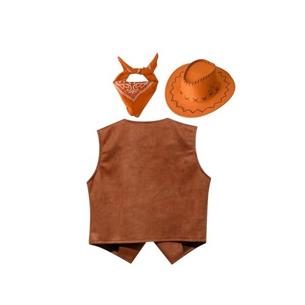 dPois Déguisement Cowboy Cowgirl Enfant Garçon Fille Gilet Western Cowboy Chapeau Costume Accessoires Bandana pour Halloween 