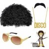 KANOSON Deguisement Disco Homme, 4 pièces Perruque Afro Moustache Collier Disco Lunette Hippie, Accessoires Hippie Deguisemen