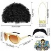 KANOSON Deguisement Disco Homme, 4 pièces Perruque Afro Moustache Collier Disco Lunette Hippie, Accessoires Hippie Deguisemen