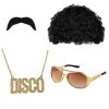 SALADOCY 4 Pcs Ensemble De Costume Hippie, Accessoires Hippie, Lunettes De Soleil, Collier Disco, Moustache, Pour Carnaval Ho