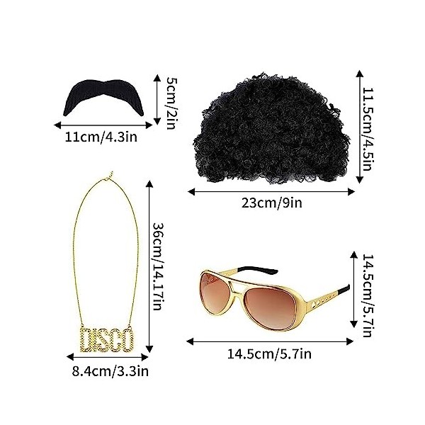 SALADOCY 4 Pcs Ensemble De Costume Hippie, Accessoires Hippie, Lunettes De Soleil, Collier Disco, Moustache, Pour Carnaval Ho