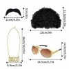 SALADOCY 4 Pcs Ensemble De Costume Hippie, Accessoires Hippie, Lunettes De Soleil, Collier Disco, Moustache, Pour Carnaval Ho