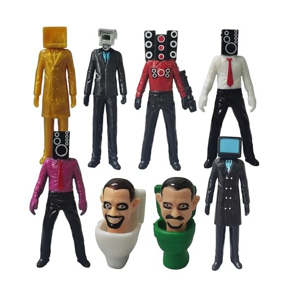 Gensly Lot de 8 Skibidi Toilet Figures cadreur Homme de télévision Figures Figurines de Combat Skibidi pour Les Enfants Fête 