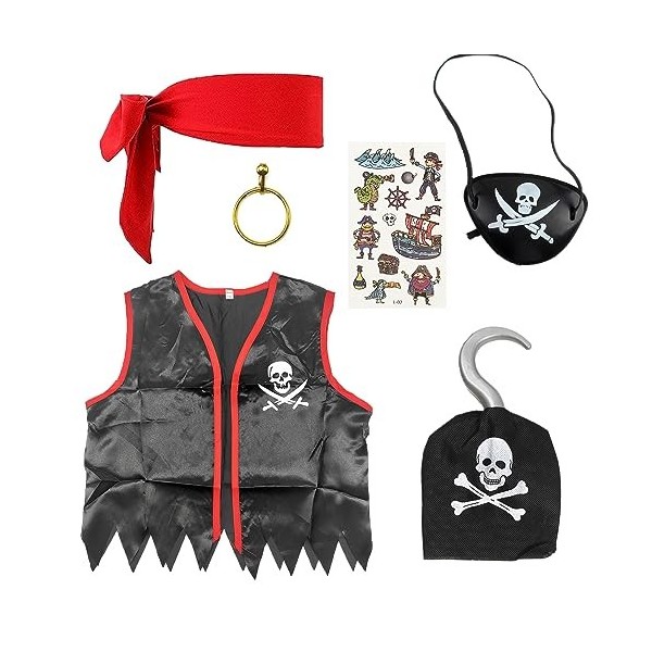 SKHAOVS 6 pièces Party Ensemble de déguisement de Pirate,Costume Pirate Enfant Deguisement Pirate Garçon avec Pirate Accessoi