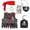 SKHAOVS 6 pièces Party Ensemble de déguisement de Pirate,Costume Pirate Enfant Deguisement Pirate Garçon avec Pirate Accessoi