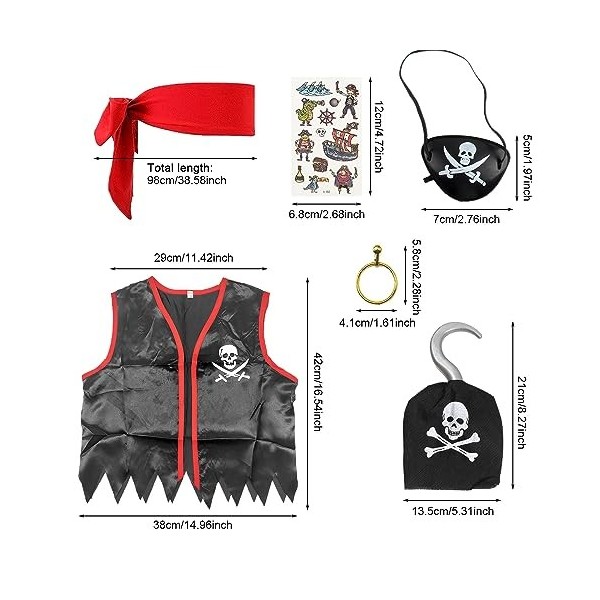 SKHAOVS 6 pièces Party Ensemble de déguisement de Pirate,Costume Pirate Enfant Deguisement Pirate Garçon avec Pirate Accessoi