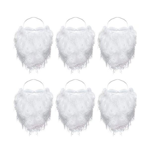 6 Pièces Barbes de Père Noël Drôles Fausse Barbe Blanche Costume de Barbe de Père Noël pour Adolescents Adultes Déguisement P