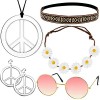 Shinybox Hippie Costume Set, 6 Stück Hippie Kostüm Set, Retro Verkleiden Sich für Damen und Herren, Accessoire de Déguisement