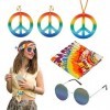 LAMEK 5pcs Ensemble de Costume Hippie Bandeau Lunettes de Soleil Collier de Signe de Paix Boucles dOreilles Accessoires Hipp