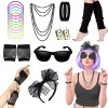 Accessoires de Mode des Années 80, Néon Costumes de Fête pour Enfants Femme, Lunettes de Soleil, Bracelet, Gants en Dentelle,