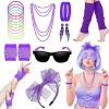 Accessoires de Mode des Années 80, Néon Costumes de Fête pour Enfants Femme, Lunettes de Soleil, Bracelet, Gants en Dentelle,