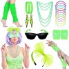 Accessoires de Mode des Années 80, Néon Costumes de Fête pour Enfants Femme, Lunettes de Soleil, Bracelet, Gants en Dentelle,