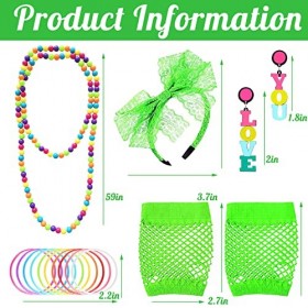 Lot de 16 accessoires de déguisement pour femme, tenues de déguisement des années 80 avec boucles doreilles arc-en-ciel, col