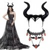 KALUROIL 2 PCS Déguisement Halloween Femme- Bandeau Corne de Démon Noir avec Collier Dentelle - Accessoire Maléfique pour Hal