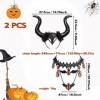 KALUROIL 2 PCS Déguisement Halloween Femme- Bandeau Corne de Démon Noir avec Collier Dentelle - Accessoire Maléfique pour Hal