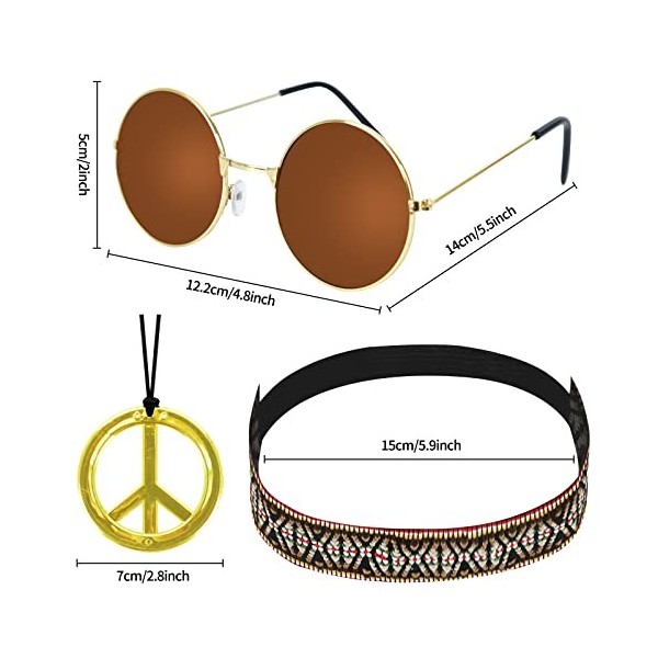 GLAITC Accessoires hippies Ensemble de costumes hippies Accessoires de déguisement des années 60 et 70 Lunettes de soleil hip