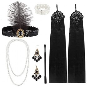 M MUNCASO 6 pcs Années 1920 Flapper Accessoires Ensemble Déguisement Accessoires de Fête avec Plume Bandeau Boucles dOreille