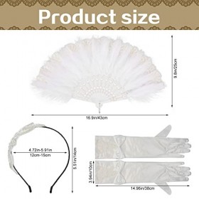 MWOOT Accessoire Annee 20 Set,1920s Accessoires de Déguisement, Ensemble à Thème des Années 20,Vintage Gants Plume Ventilateu