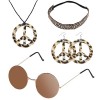 GLAITC Ensemble De Costume Hippie, 5 pièces Années 60 70 Accessoire Hippie Femme Hippie Déguisement Lunettes Hippie Collier S