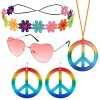 GLAITC Ensemble De Costume Hippie, 5 pièces Années 60 70 Accessoire Hippie Femme Hippie Déguisement Lunettes Hippie Collier S