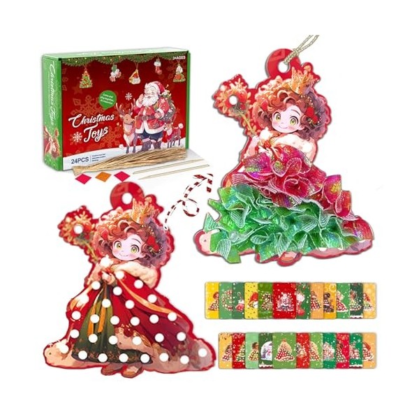 PANAMALAR 24pcs Poke Art Jouets DIY pour Enfants, Noël Poke Art Tissu Puzzle Peinture, Cartes Poke Fun Princesse Dress Up Car