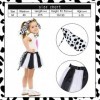 Fennoral 4pcs Ensemble de Costume Dalmatien Chien Dalmatien Carnaval Chien Costume pour Filles - Cornes de Chien Bandeau Noeu