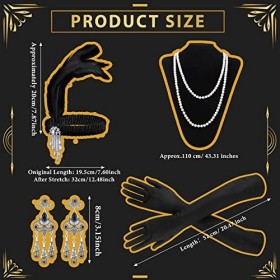 BBTO Set de 4 Pièces Accessoires Flapper des Années 1920 avec Bandeau de Plumes Gants Longs Noirs Collier de Perles Boucles d