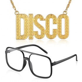 Jadive Set de Costume Hippie Rétro Comprenant Collier Disco en Or Collier Hip Hop Lunettes de Soleil Hippie pour Accessoire d