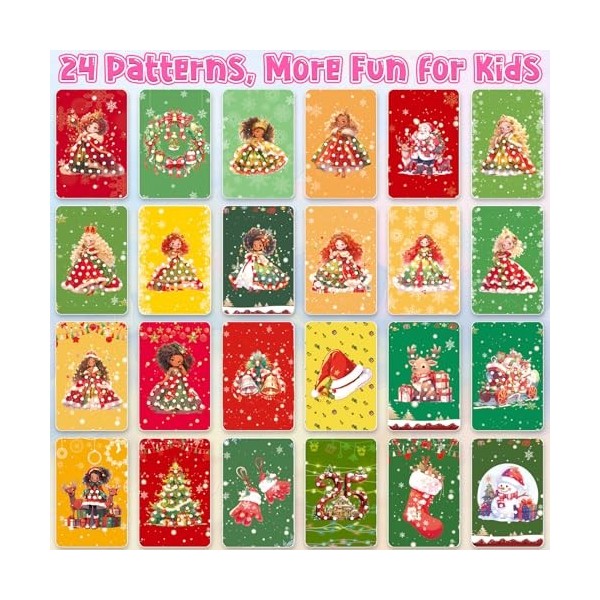 PANAMALAR 24pcs Poke Art Jouets DIY pour Enfants, Noël Poke Art Tissu Puzzle Peinture, Cartes Poke Fun Princesse Dress Up Car