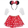 Deguisement Minnie Fille, Serre Tete Minnie Costume Enfant - Jupe en Tulle + Bandeau avec Noeud Rouge & Pois Blancs + Gants B