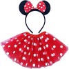 Deguisement Minnie Fille, Serre Tete Minnie Costume Enfant - Jupe en Tulle + Bandeau avec Noeud Rouge & Pois Blancs + Gants B