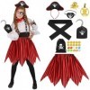 Hifot Déguisement Pirate Enfant Fille Jupe Pirate avec Accessoire Pirate Ceinture Pirate Anneau Oreille Portefeuille Cache-oe