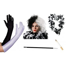 0207VP76JQD ILOVEFANCYDRESS Déguisement de Cruella dEnfer - Idéal pour Halloween - Inclus&nbsp;: Perruque, Gants, boa en Plumes, 