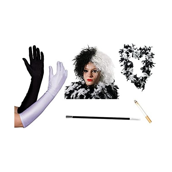 0207VP76JQD ILOVEFANCYDRESS Déguisement de Cruella dEnfer - Idéal pour Halloween - Inclus : Perruque, Gants, boa en Plumes, 