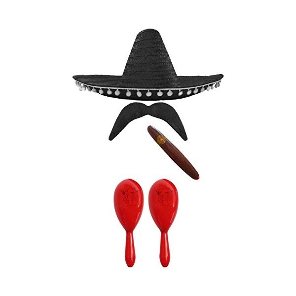 Ensemble daccessoires de déguisement mexicain Sombrero mexicain + maracas + tash. Parfait pour les costumes mexicains, Senor