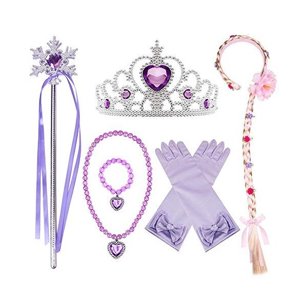 Monissy Princesse Raiponce Sofia Accessoires de Déguisement Violet Rose Couronne Tresse Boucles doreilles Collier Bracelet G
