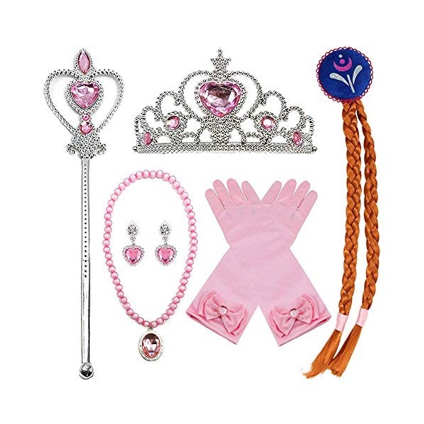 Monissy Princesse Raiponce Sofia Accessoires de Déguisement Violet Rose Couronne Tresse Boucles doreilles Collier Bracelet G